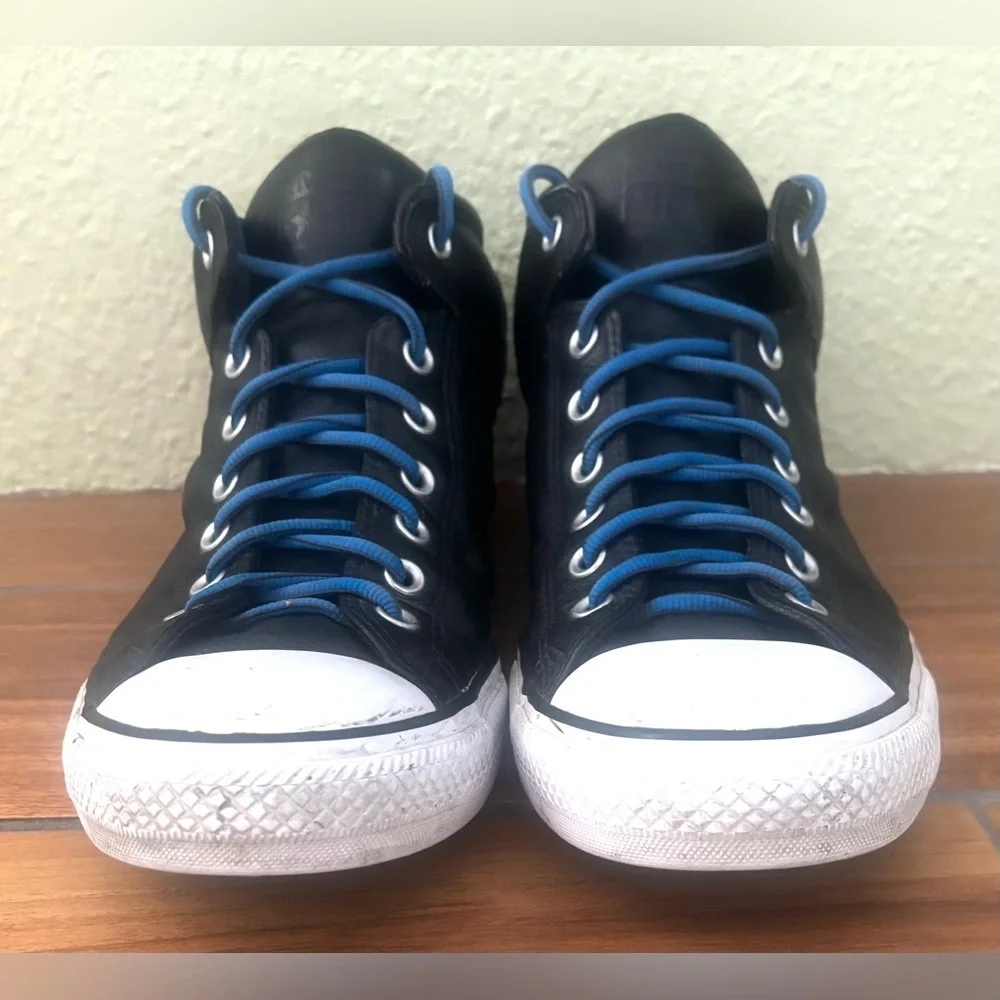 Converse Chuck Taylor All Star Leather High-Top Sneakers Blue Laces Size: 12